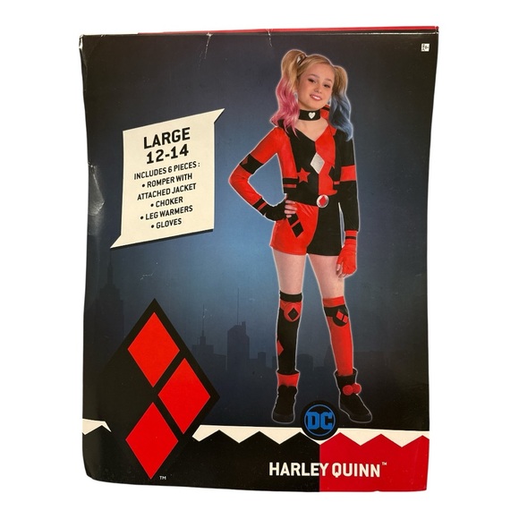 NWT Harley Quinn Halloween Costume Dress Up Cosplay DC Comics Child Large 12-14 - Picture 1 of 4